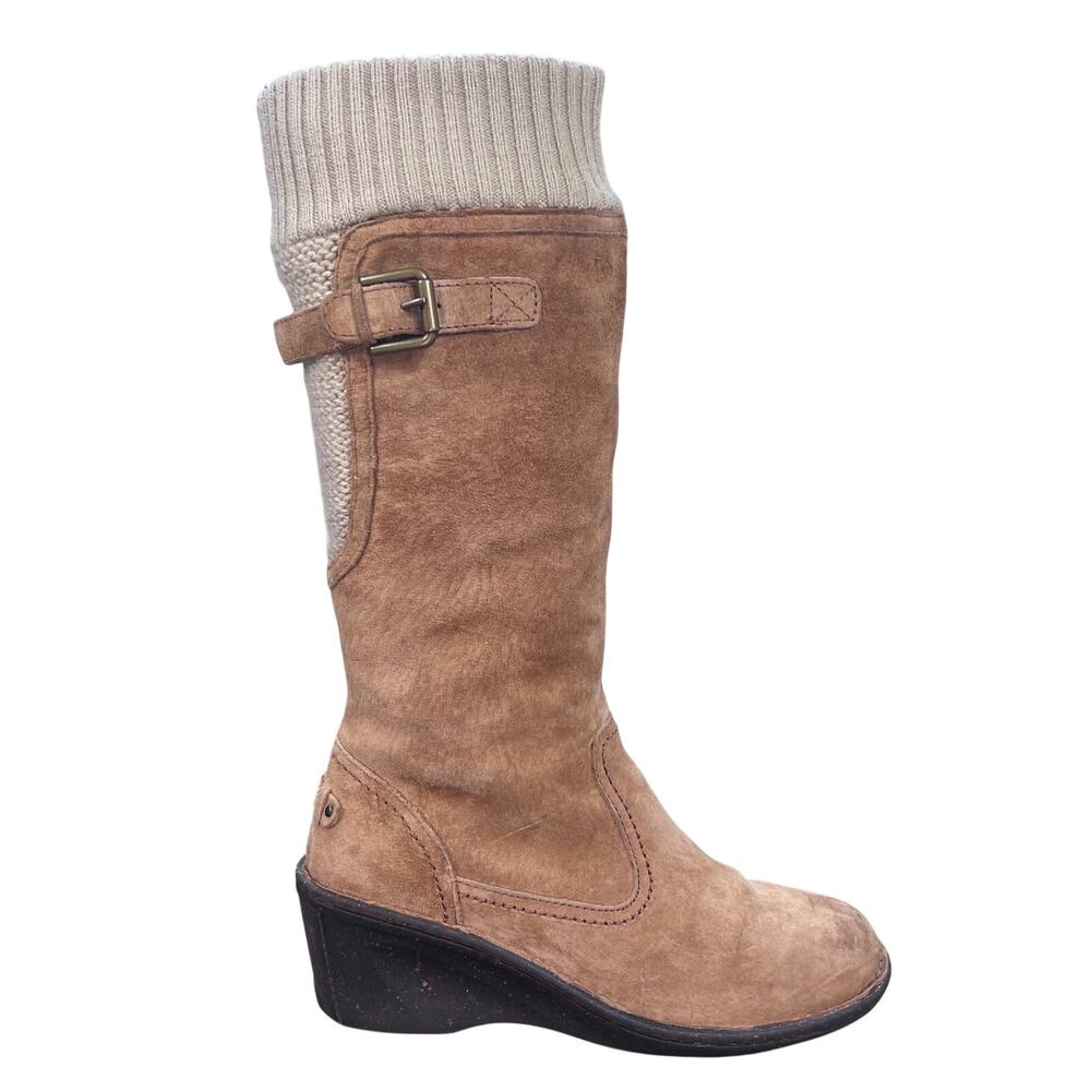 UGG Kensington Chestnut Suede Buckle Wedge Winter Boots Size 8